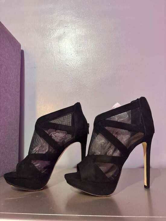 Mix No. 6 Shoes - Mix No. 6 Caminero Black Mesh and Faux Suede Peep Toe Platform Heels Sz 8